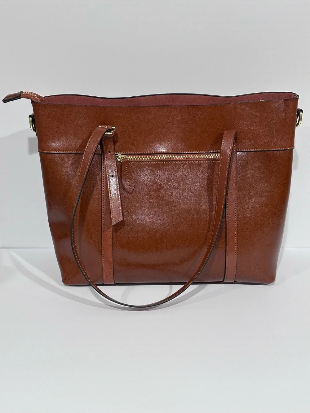 Kattee Vintage Genuine Leather Brown Tote Bag w/ Crossbody Strap
